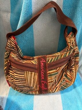 American Eagle Outfitters Multicolor Striped Shoulder Bag with Brown Strap